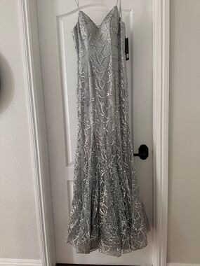 Silver Sequin Spaghetti-Strap Prom Dress